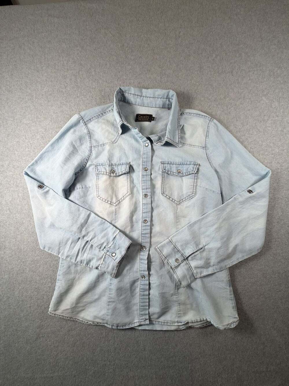 Cavalini Light Wash Western Denim Snap Button Shirt